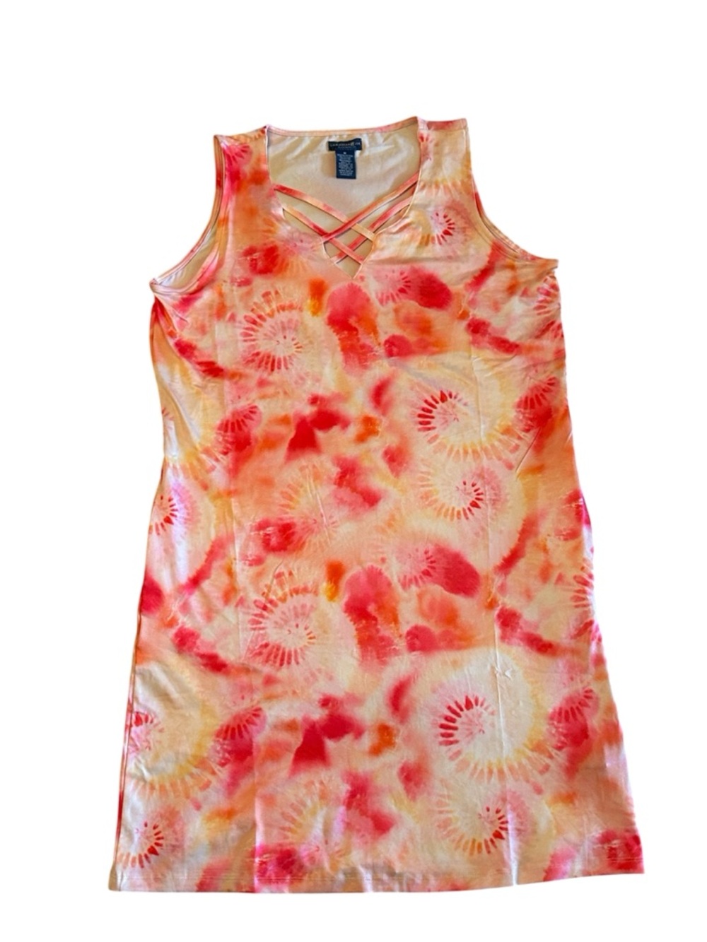 Caribbean Joe Pink & Yellow Tie-Dye Crisscross Tank Dress